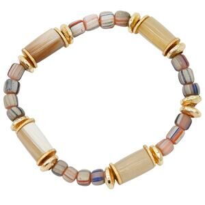 Akola Jasmine Stretchy Horn & Glass Beaded Bracelet Gold Plated
